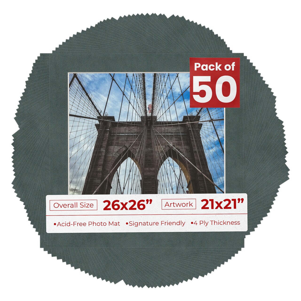 Dark Grey Suede Mat Board for 26x26 Frames - Fits 21x21 Photos